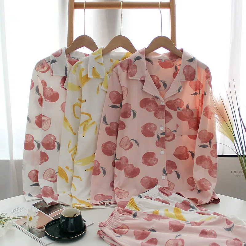 Japanese Spring And Autumn Ladies New Cotton Cardigan Long-sleeved Trousers Suit Fruit Cute Home Service Suit Autumn And Winter
Japanese Spring And Autumn Ladies New Cotton Cardigan Long-sleeved Trousers Suit Fruit Cute Home Service Suit Autumn And Winter