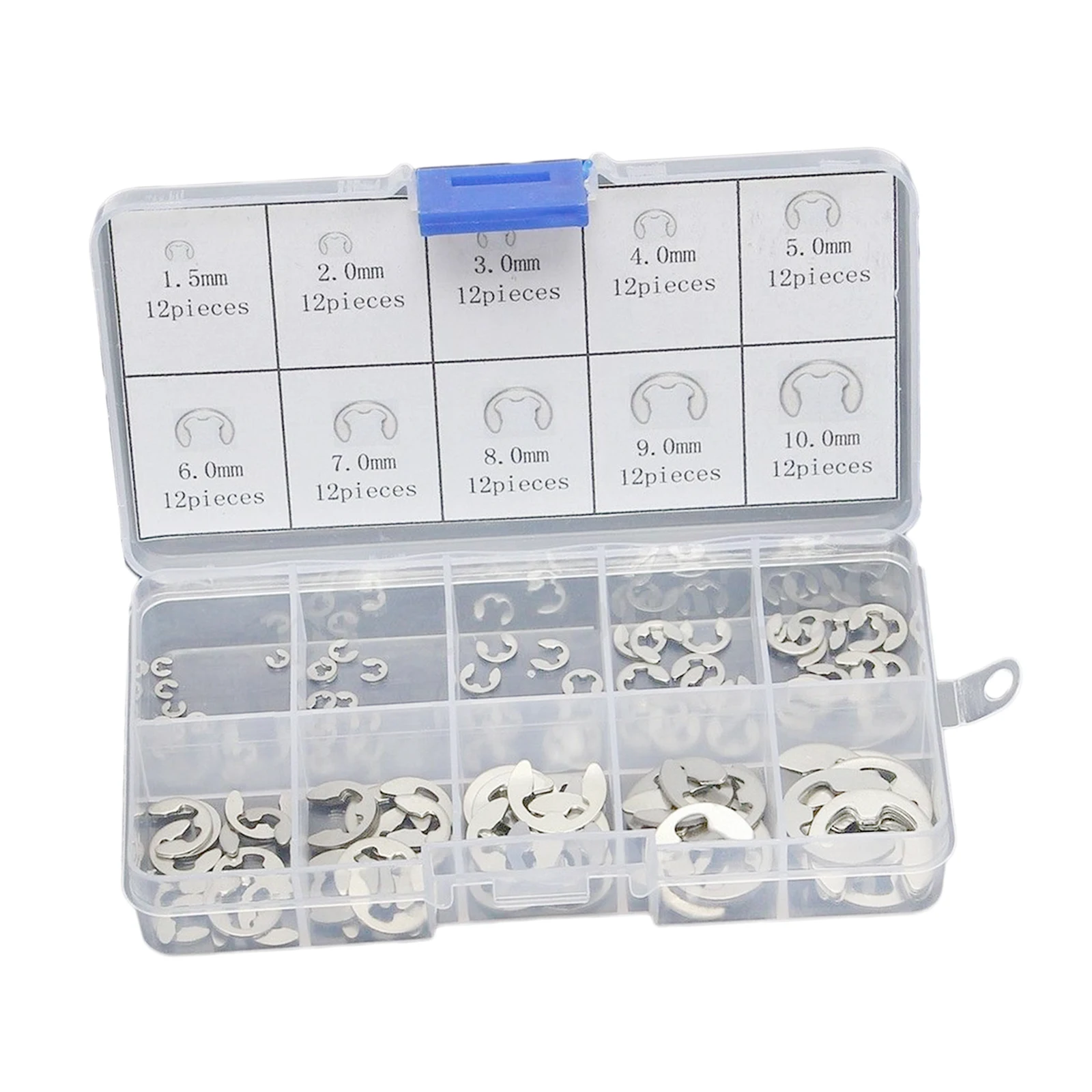 120PCS E-Clip External Retaining Ring Assortment Set (Stainless Steel), Comes with a Box
120PCS E-Clip External Retaining Ring Assortment Set (Stainless Steel), Comes with a Box