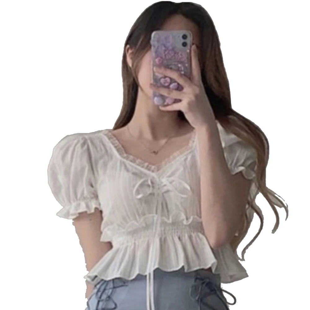 Korean Sexy Crop Top Vintage Lace White Blouses Woman 2021 Chiffon Ruffle Shirts Summer Tops For Women Streetwear Ladies Tops
Korean Sexy Crop Top Vintage Lace White Blouses Woman 2021 Chiffon Ruffle Shirts Summer Tops For Women Streetwear Ladies Tops