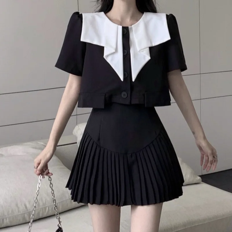 Office Lady Vinatge 2 Piece Sets Womens Outfits Fashion Short Sleeve Crop Tops Patchwork Shirts+Pleated Mini Skirts 2021 Summer
Office Lady Vinatge 2 Piece Sets Womens Outfits Fashion Short Sleeve Crop Tops Patchwork Shirts+Pleated Mini Skirts 2021 Summer