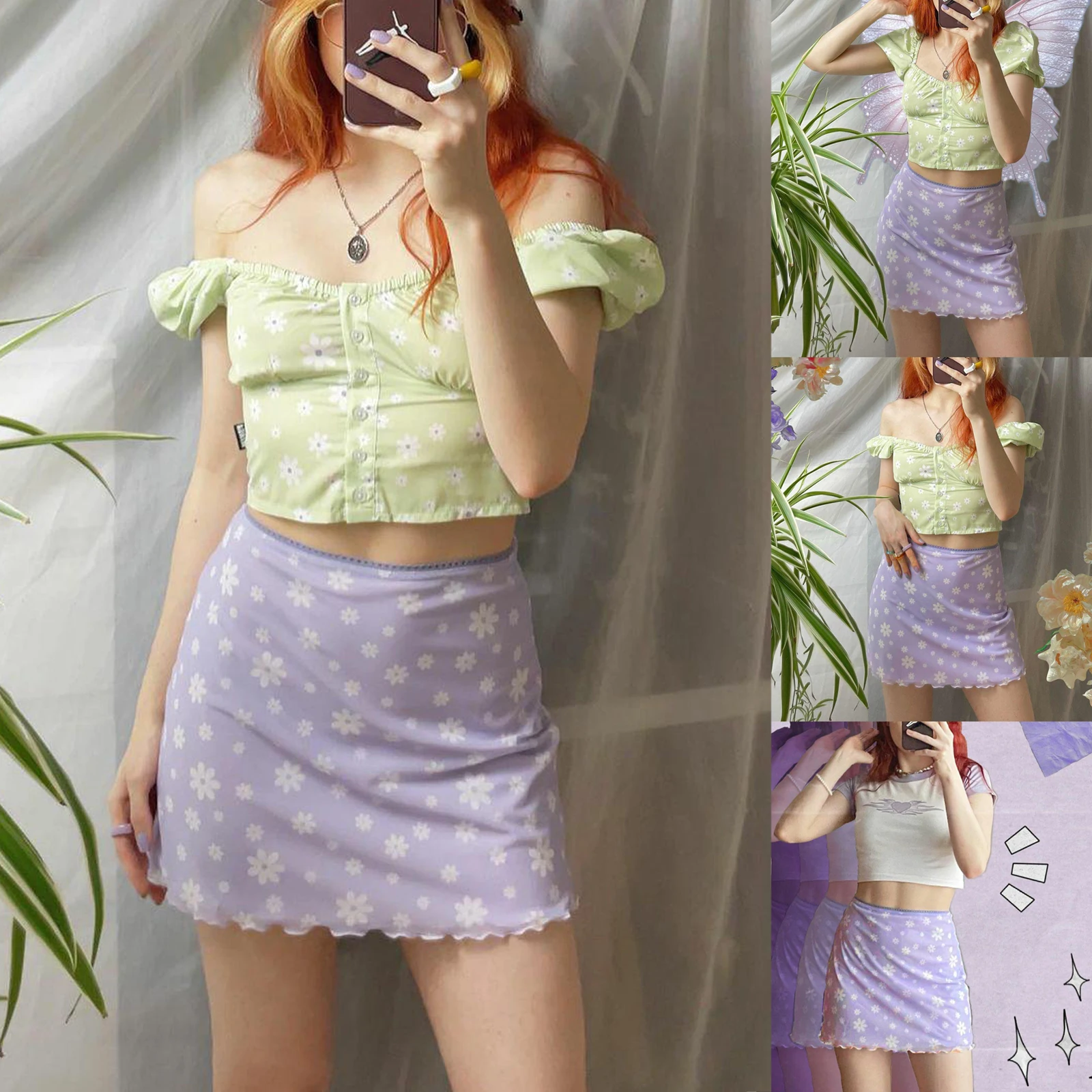 

Ladies Summer Temperament Bust Skirt, Girls Creative Floral Printing Stringy Selvedge Short Skirt for Dating Shopping