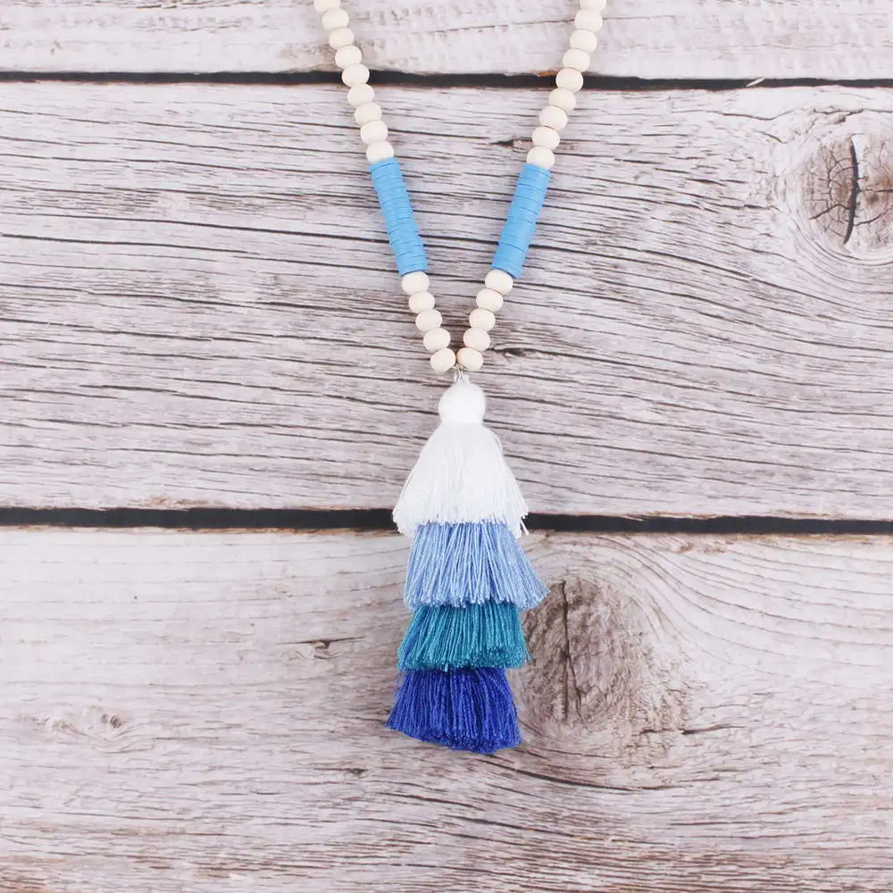 Wood Beads Tassel Necklace Multilayer Cotton Tassel Long Chain Pendnat Tassel Necklaces for Woman
Wood Beads Tassel Necklace Multilayer Cotton Tassel Long Chain Pendnat Tassel Necklaces for Woman