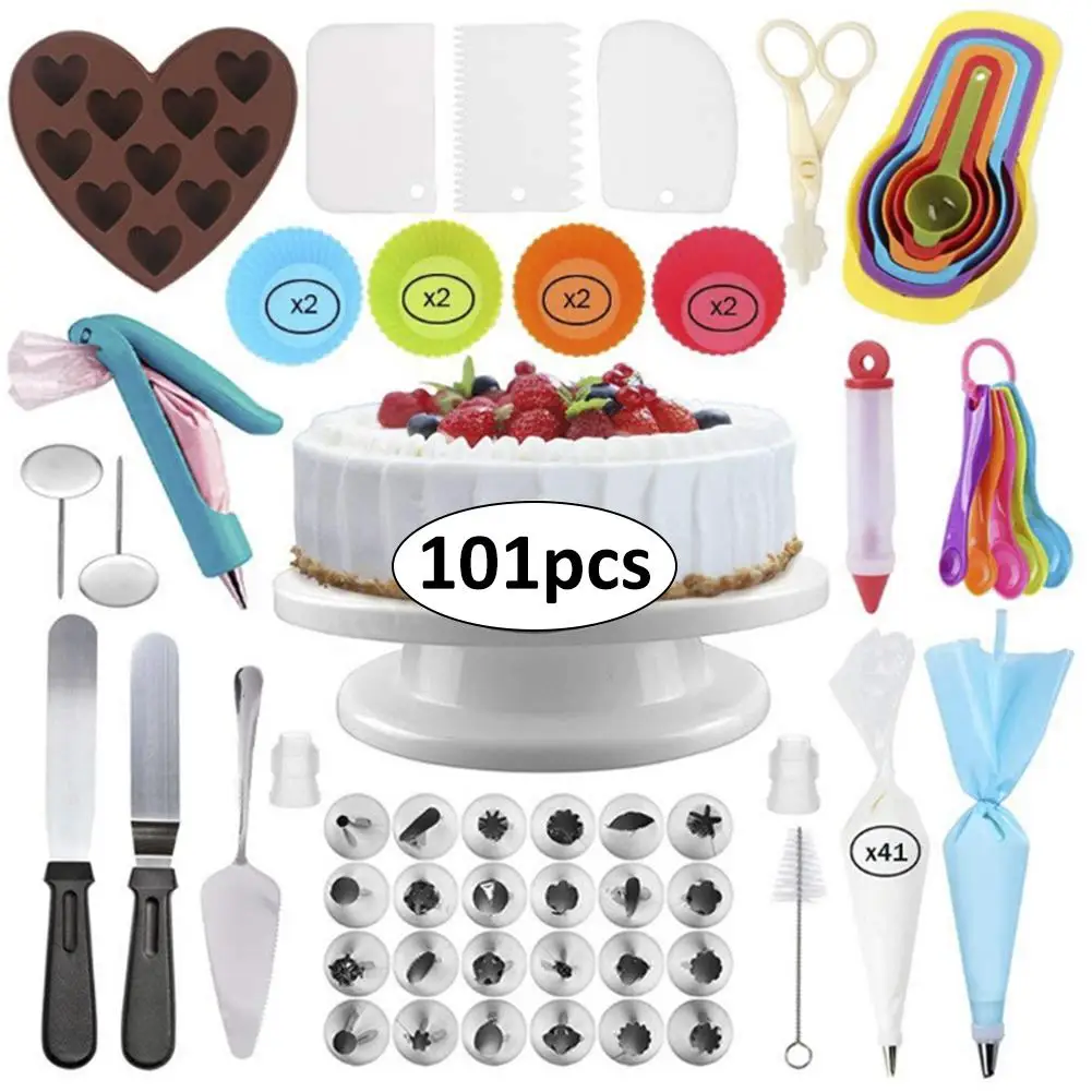 101 Pcs Cake Turntable Set Stainless Steel Whip Cream Buttercream Icing Piping Nozzles DIY Kitchen Caking Making Baking Tools
101 Pcs Cake Turntable Set Stainless Steel Whip Cream Buttercream Icing Piping Nozzles DIY Kitchen Caking Making Baking Tools