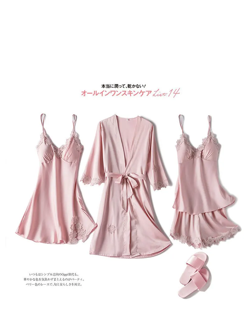 Spring Autumn Sleepwear Women 4PCS Pajamas Suit Silky Kimono Bathrobe Gown Soft Nightgown With Pads Sexy Sleep Set Pijamas
Spring Autumn Sleepwear Women 4PCS Pajamas Suit Silky Kimono Bathrobe Gown Soft Nightgown With Pads Sexy Sleep Set Pijamas