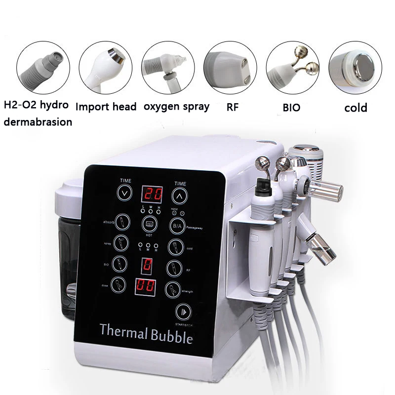 

6in1 H2-O2 Hydra Dermabrasion RF Bio-lifting Spa Facial Machine Cold Hammer Oxygen Spray