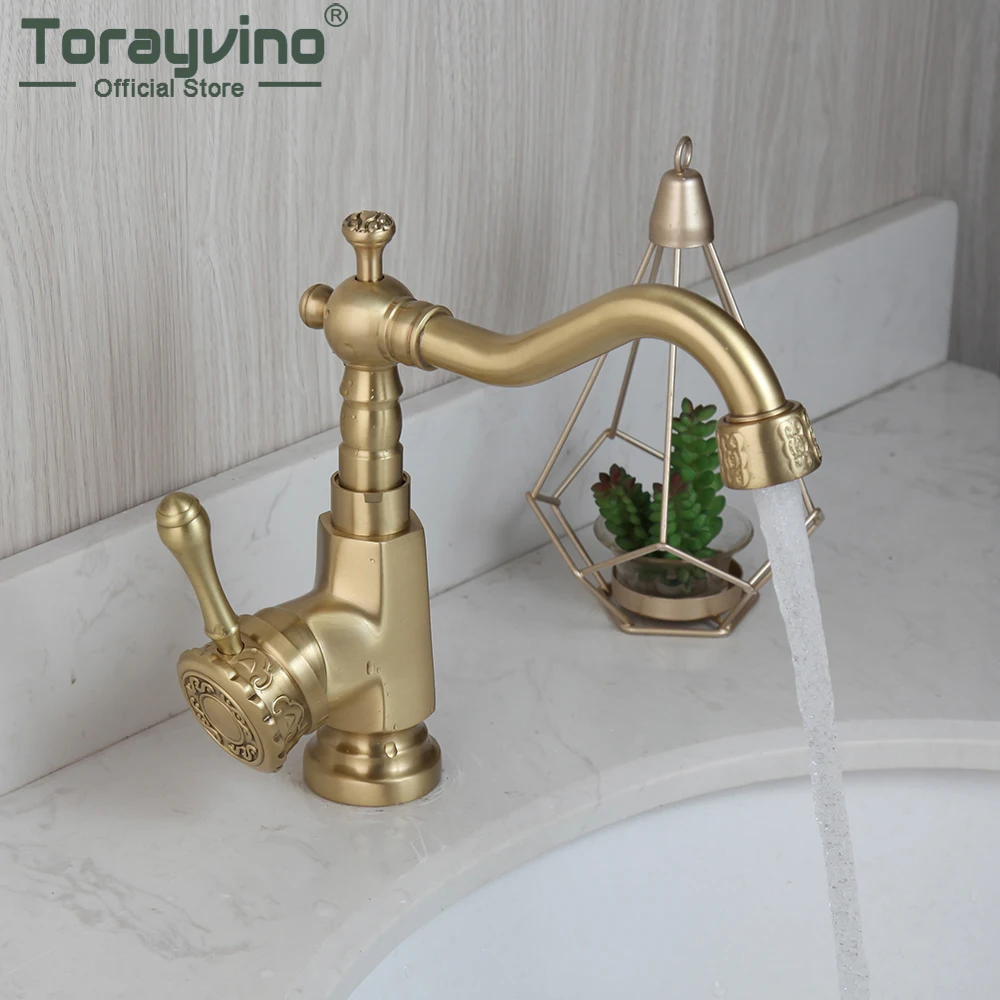 

Torayvino Brushed Nickel Gold Basin Sink Bathroom Faucet Single Handle Bathtub Washbasin Deck Mounted Faucets Hot And Cold Tap