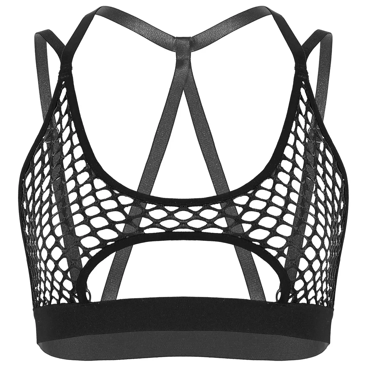 

Sexy Womens See through Hollow Out Perspective Fishnet Top Sheer Top Bodycon T-Shirt Black Tanks Crisscross Back Vest Crop Tops
