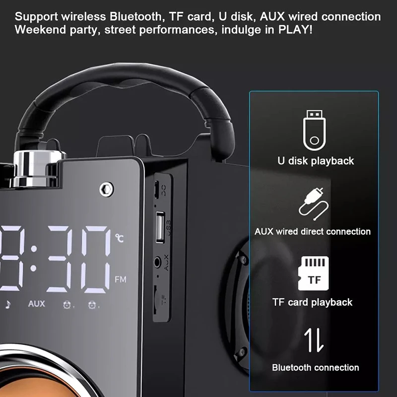 High Power Bluetooth Speaker Super Bass Subwoofer Clock Speaker Loudspeaker For PC Support Mic AUX TF card FM Radio Column Box
High Power Bluetooth Speaker Super Bass Subwoofer Clock Speaker Loudspeaker For PC Support Mic AUX TF card FM Radio Column Box