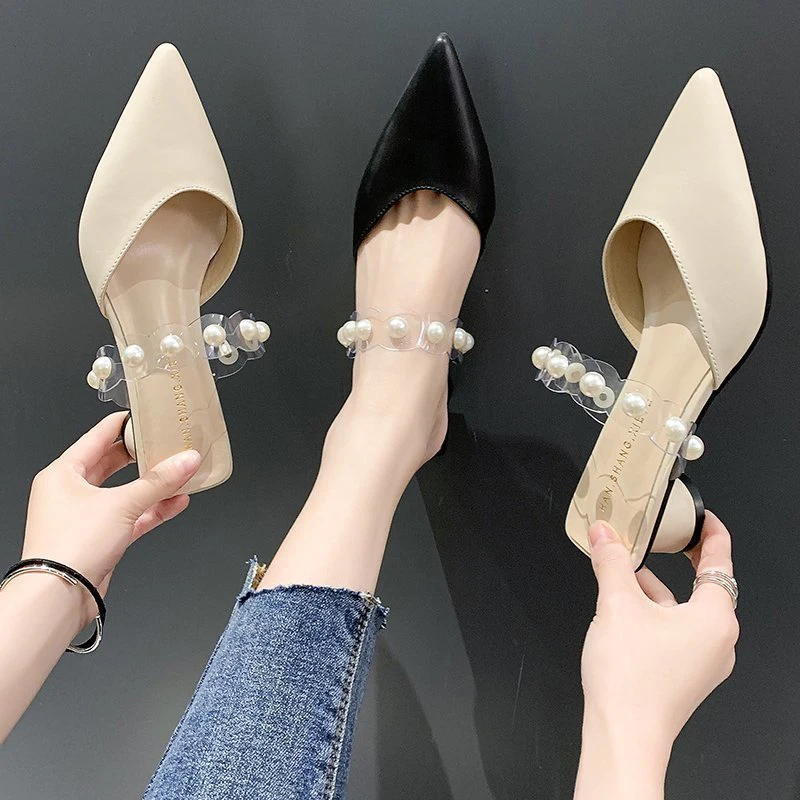 2021 Summer Elegant Sexy Pointed Toe Mules Shoes Women Mid Heels Slippers Transparent Strap Bead Designer Slides Women Slippers
2021 Summer Elegant Sexy Pointed Toe Mules Shoes Women Mid Heels Slippers Transparent Strap Bead Designer Slides Women Slippers