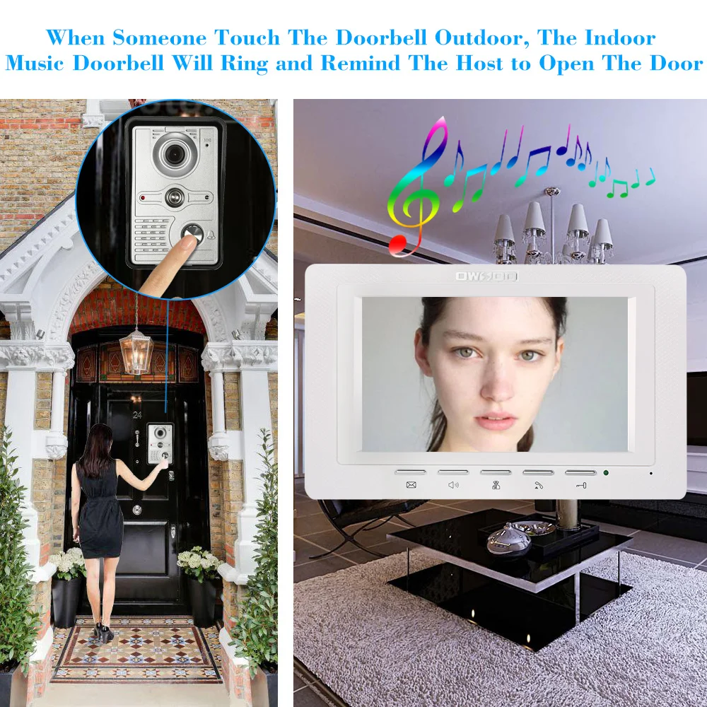 7 Inch Bedding Video Doorbel Indoor Monitor with IR-CUT Rainproof Outdoor Camera Visual Intercom Two-way Audio Remote Unlock
7 Inch Bedding Video Doorbel Indoor Monitor with IR-CUT Rainproof Outdoor Camera Visual Intercom Two-way Audio Remote Unlock