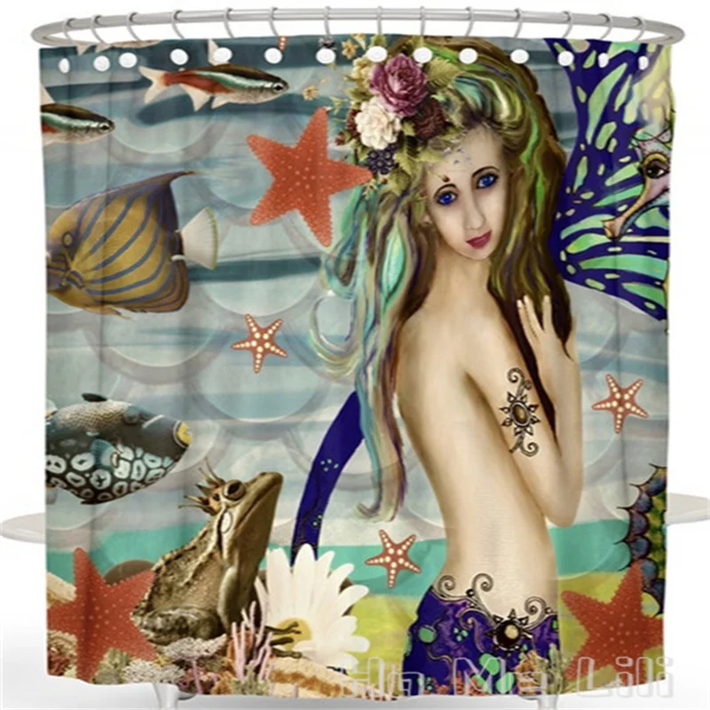 Mermaid Shower Curtain Starfish Shell Beach Ocean Sea Bathroom Decor Polyester Fabric Waterproof With Hooks 
Mermaid Shower Curtain Starfish Shell Beach Ocean Sea Bathroom Decor Polyester Fabric Waterproof With Hooks