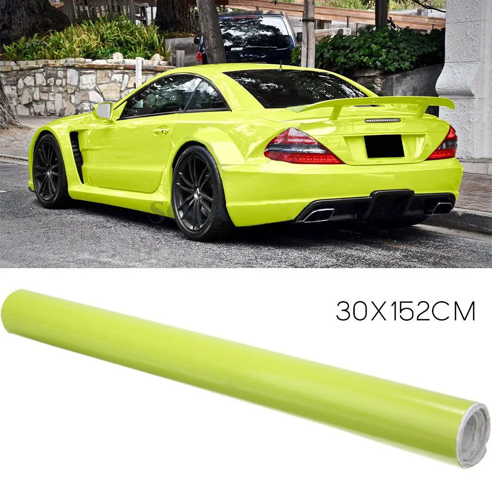 Глянцевая неоново-желтая Автомобильная виниловая пленка 30x152 см, оберточная рулонная пленка, наклейка, боковой прорезь, скребок, автомобильная наклейка s
Глянцевая неоново-желтая Автомобильная виниловая пленка 30x152 см, оберточная рулонная пленка, наклейка, боковой прорезь, скребок, автомобильная наклейка s