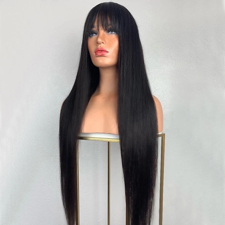 

Lace Front Wig With Bangs Human Hair Short Bob Wigs For Black Women Brazilian Silky Straight 30 Inch 360 Frontal Fringe Glueless