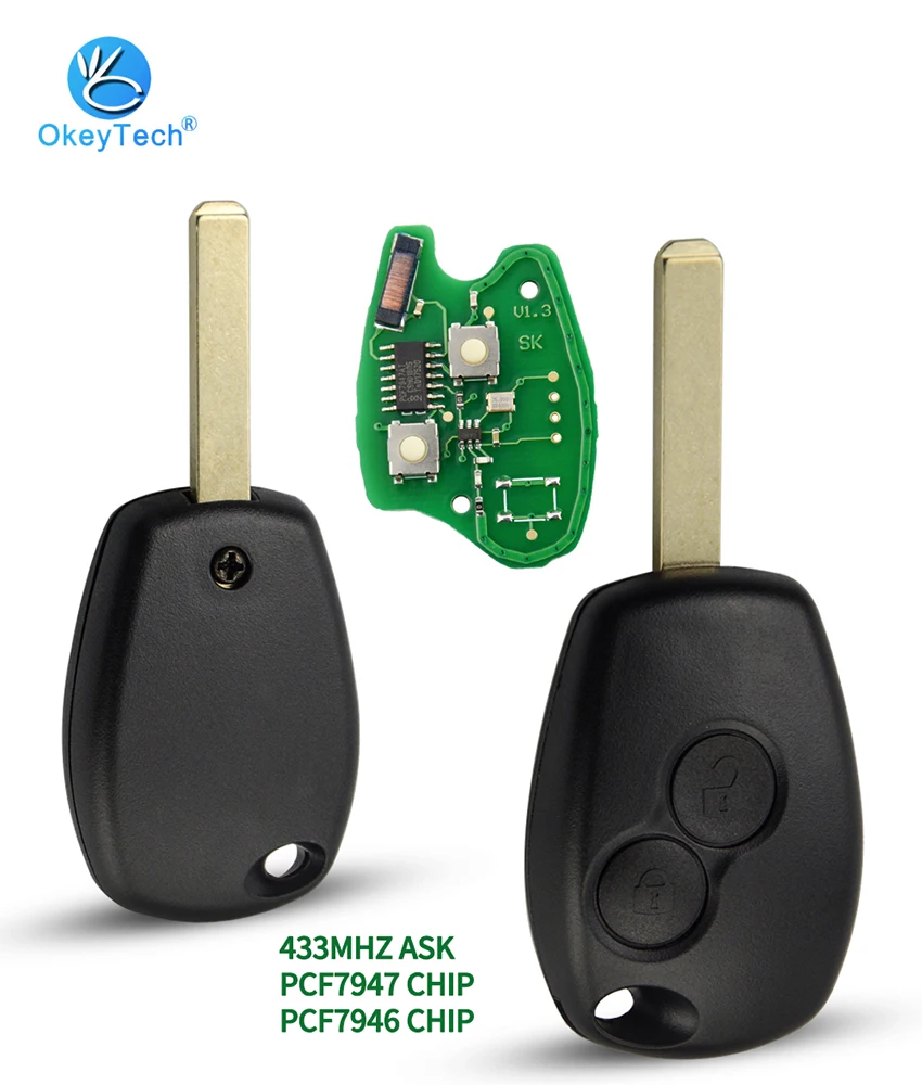 OkeyTech для Renault Duster Modus Clio Kangoo Logan Sandero 2 кнопки Автомобильный Дистанционный ключ 433 МГц ID46 PCF7947/PCF7946 чип управление
OkeyTech для Renault Duster Modus Clio Kangoo Logan Sandero 2 кнопки Автомобильный Дистанционный ключ 433 МГц ID46 PCF7947/PCF7946 чип управление