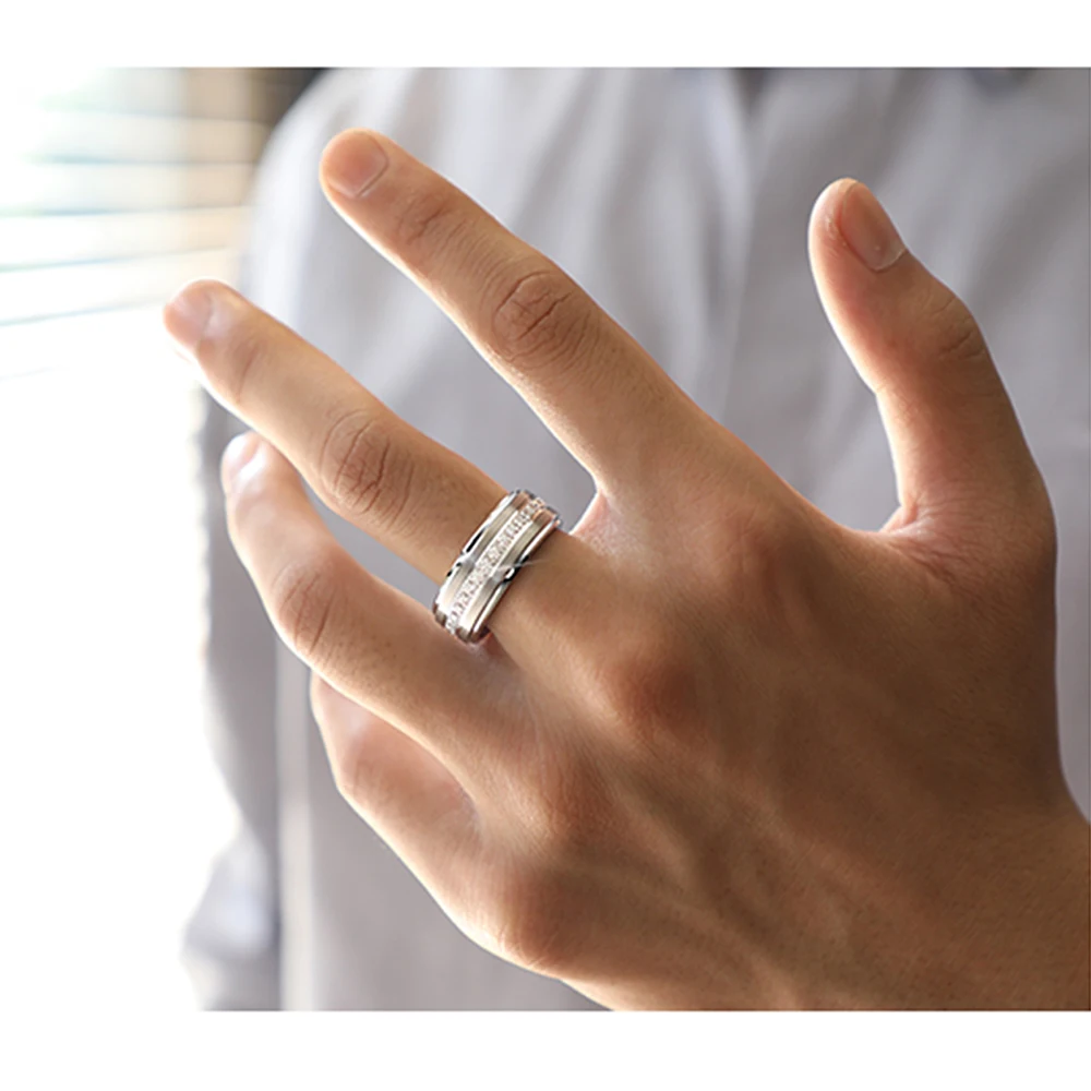 Newshe Mens Promise Wedding Band Tungsten Carbide Rings For Men Charm Ring 8mm Size 9-13 AAAAA White Round Zircon Jewelry TRX058 | Украшения