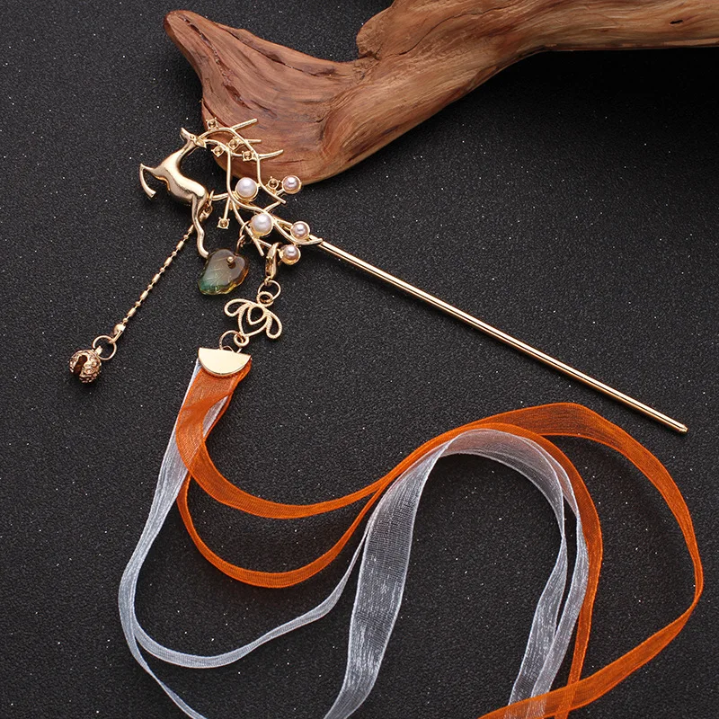 Long Ribbon Pearl Hanfu Hairpick Hair Stick Ancient Style Hairpin Metal Deer Design Headwear 2021 NEW
Long Ribbon Pearl Hanfu Hairpick Hair Stick Ancient Style Hairpin Metal Deer Design Headwear 2021 NEW