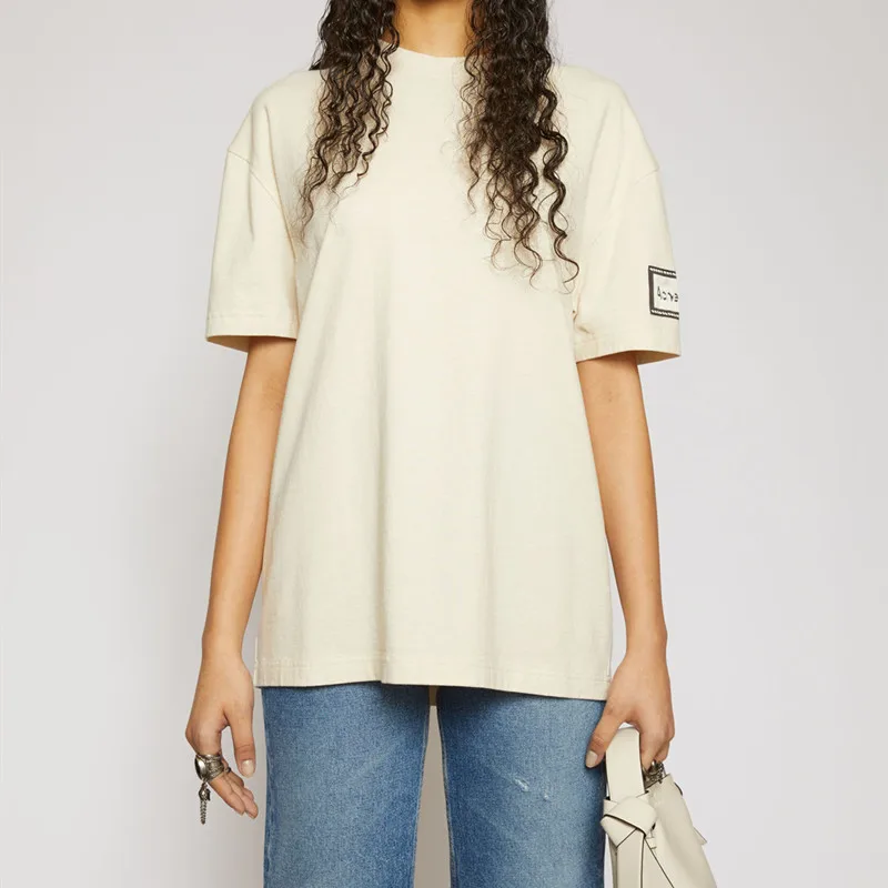 100% Cotton Women's Short Sleeve T-shirt Cuff Patch Letter Embroidery Tshirt O-neck Loose Ladies Tees 2021 New Summer
100% Cotton Women's Short Sleeve T-shirt Cuff Patch Letter Embroidery Tshirt O-neck Loose Ladies Tees 2021 New Summer