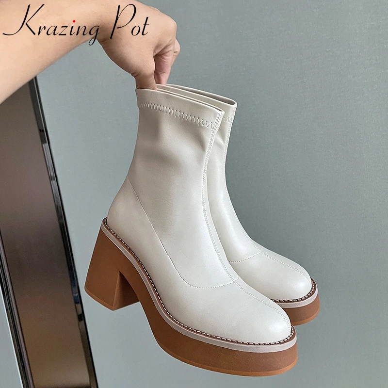 Krazing Pot fashion high quality classics round toe stretch boots slip on warm office lady casual dress convenient ankle boots
Krazing Pot fashion high quality classics round toe stretch boots slip on warm office lady casual dress convenient ankle boots