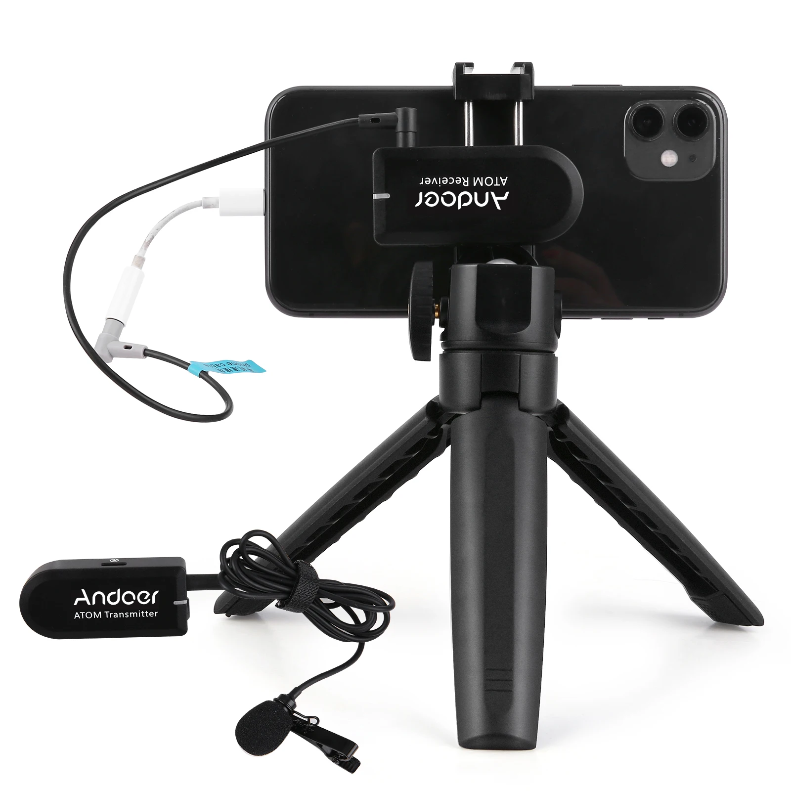 Andoer 2.4G Wireless Microphone Transmitter+Receiver+Clip-on Lavalier Microphone+Tripod+Phone Holder for Smartphone DSLR Camera
Andoer 2.4G Wireless Microphone Transmitter+Receiver+Clip-on Lavalier Microphone+Tripod+Phone Holder for Smartphone DSLR Camera