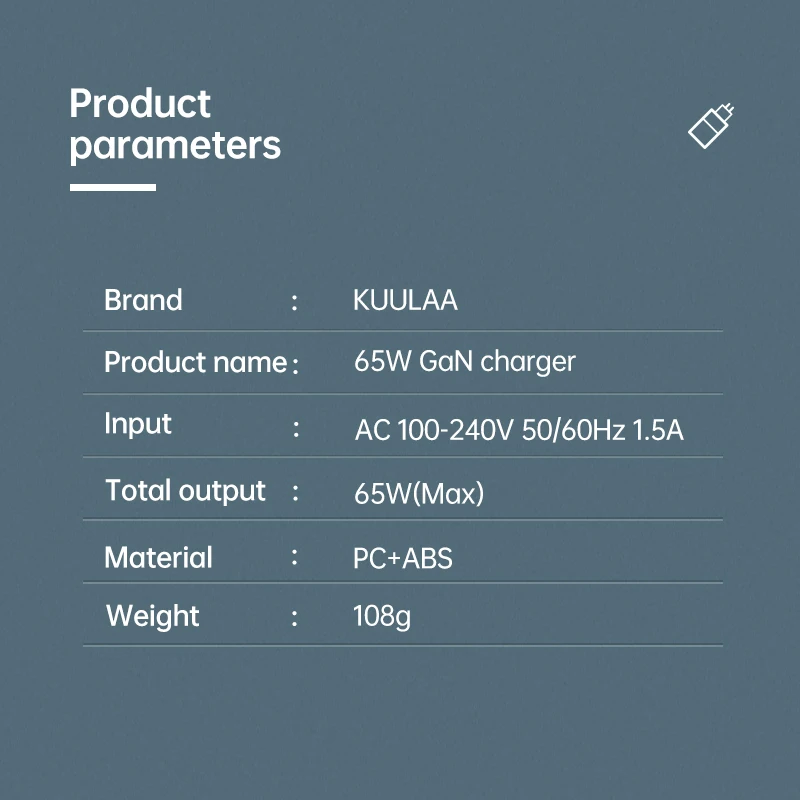 KUULAA GaN Charger PD 3.0 Fast USB Charger For iPhone 11 Pro Max AFC FCP SCP QC 3.0 For Samsung S10 Plus 65W Quick USB Charger
KUULAA GaN Charger PD 3.0 Fast USB Charger For iPhone 11 Pro Max AFC FCP SCP QC 3.0 For Samsung S10 Plus 65W Quick USB Charger