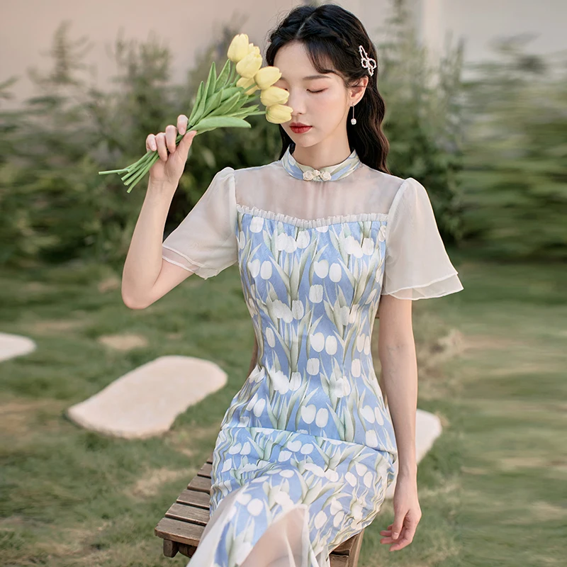 Spot scene shooting French printed long tail restoring ancient ways improved qipao dress
Spot scene shooting French printed long tail restoring ancient ways improved qipao dress