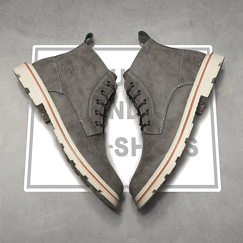 Martin Boots Men's Leather Fashion High-top Casual Men Shoes High-quality Motorcycle Comfortable Cotton New Ronglai | Обувь
