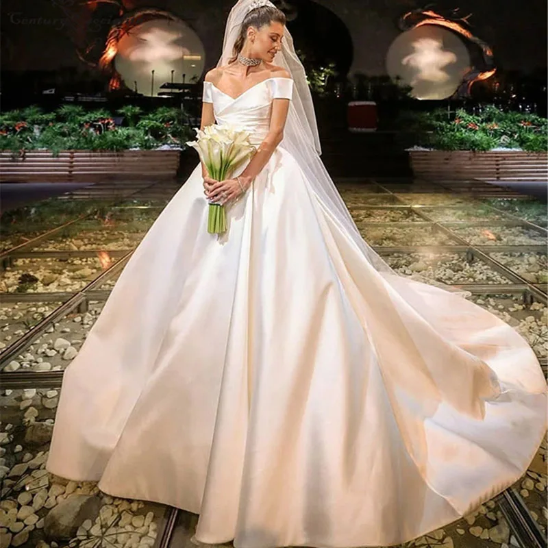 Vestido De Noiva Off Shoulder Satin Wedding Dresses for Women Simple Bridal Gowns Lace Up Pleats Wedding Gowns Robe De Mariee
Vestido De Noiva Off Shoulder Satin Wedding Dresses for Women Simple Bridal Gowns Lace Up Pleats Wedding Gowns Robe De Mariee
