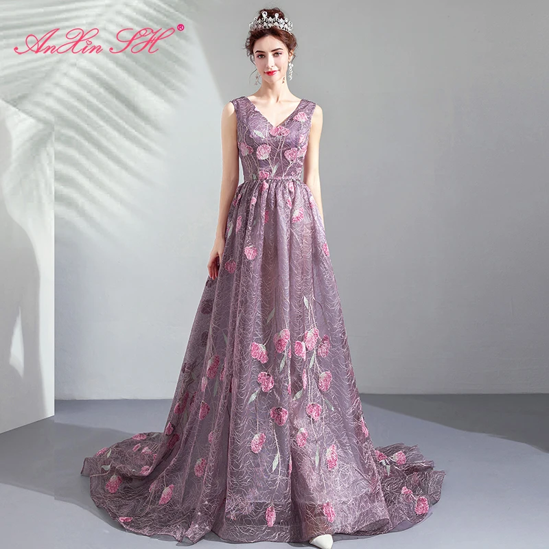 AnXin SH princess purple lace Evening Dresses luxury vintage strapless sleeveless pink flower tail violet evening dress 3160
AnXin SH princess purple lace Evening Dresses luxury vintage strapless sleeveless pink flower tail violet evening dress 3160