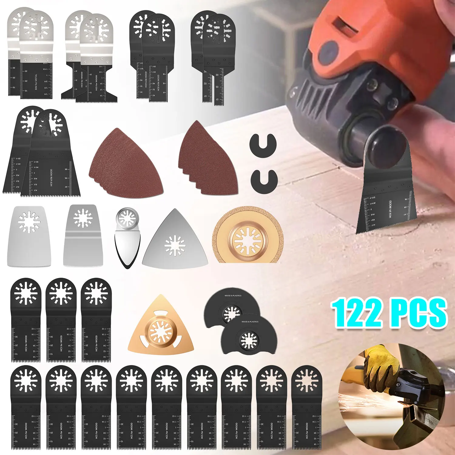 122pcs Multitool Blades Carbon Steel Oscillating Saw Blades Quick Release Oscillating Blades High Precision Swing Blades Kit
122pcs Multitool Blades Carbon Steel Oscillating Saw Blades Quick Release Oscillating Blades High Precision Swing Blades Kit