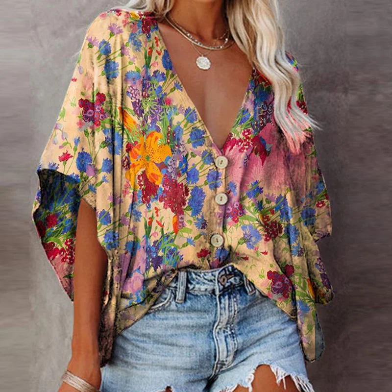 Floral Print Women Blouse Sexy V-Neck Button Tops 2021 Summer Loose Harajuku Shirts Ladies Fashion Bat Sleeve Casual Blusa 5XL
Floral Print Women Blouse Sexy V-Neck Button Tops 2021 Summer Loose Harajuku Shirts Ladies Fashion Bat Sleeve Casual Blusa 5XL