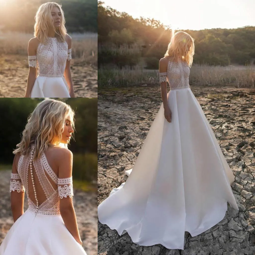 Bohemian Beach A-Line Wedding Dresses Lace Applique Jewel Neck Floor Length Pleats Wedding Dress Bridal Gowns Vestido De Novia
Bohemian Beach A-Line Wedding Dresses Lace Applique Jewel Neck Floor Length Pleats Wedding Dress Bridal Gowns Vestido De Novia