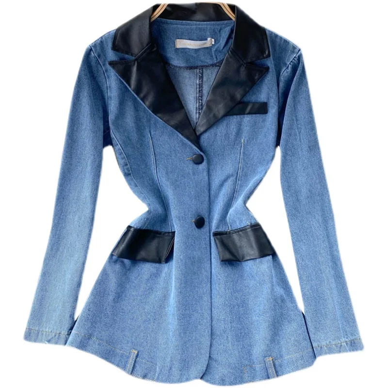 Women's Pu leather stitching denim suit jacket new long-sleeved loose jacket fashionable western style 2021 Spring and Autumn
Women's Pu leather stitching denim suit jacket new long-sleeved loose jacket fashionable western style 2021 Spring and Autumn