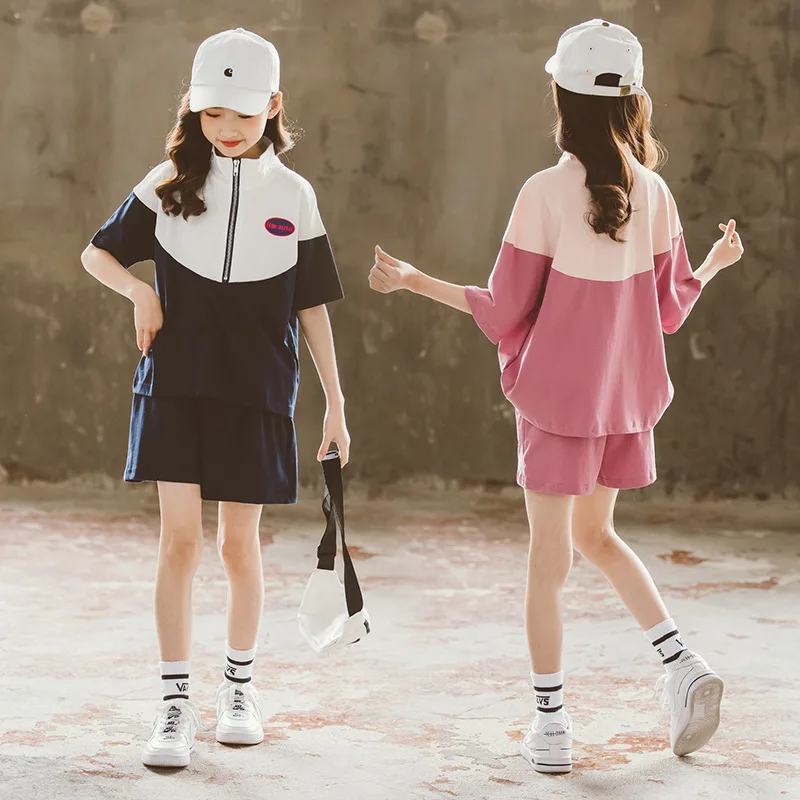 Girls 2021 summer sports suit wide-leg shorts + zipper stitching casual two-piece suit one piece delivery
Girls 2021 summer sports suit wide-leg shorts + zipper stitching casual two-piece suit one piece delivery