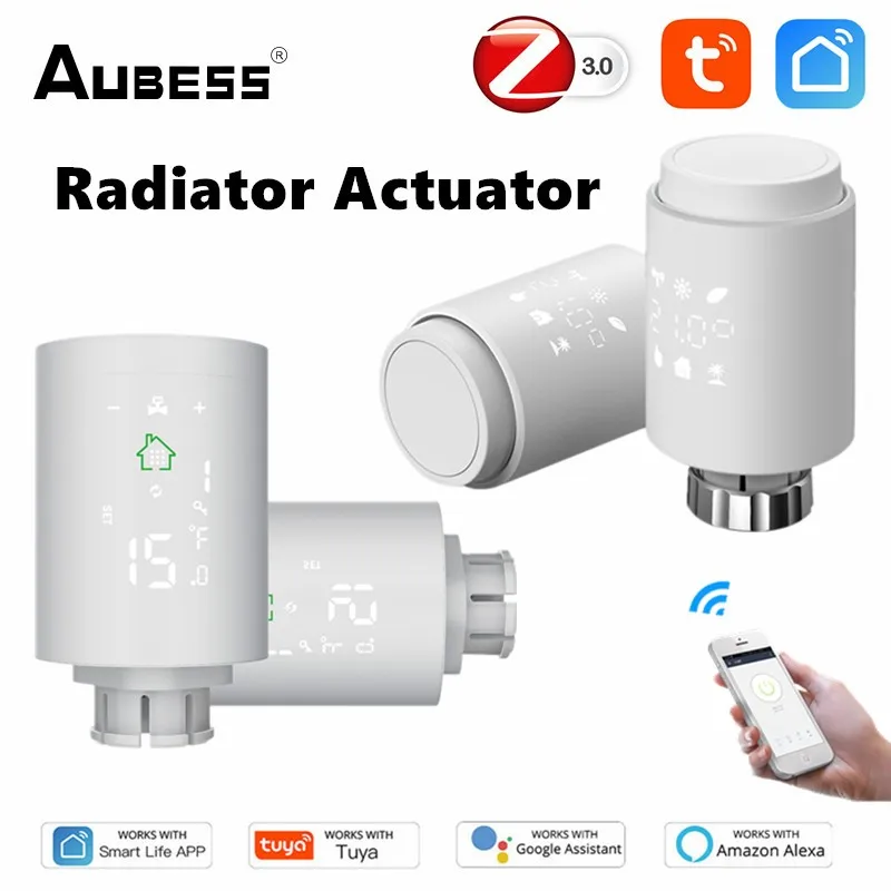 Умный привод радиатора Aubess Tuya ZigBee, программируемый термостатический клапан радиатора с контроллером температуры через Alexa Google Home
Умный привод радиатора Aubess Tuya ZigBee, программируемый термостатический клапан радиатора с контроллером температуры через Alexa Google Home