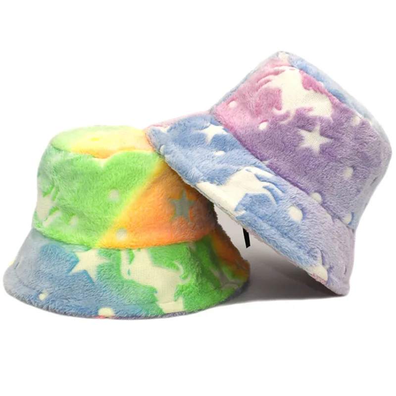 Plush Bucket Hats Women Winter Warm Fisherman Caps Faux Fur Tie Dye Printed Flat Hat Soft Tourism Outdoor Panama Star Cap Female
Plush Bucket Hats Women Winter Warm Fisherman Caps Faux Fur Tie Dye Printed Flat Hat Soft Tourism Outdoor Panama Star Cap Female