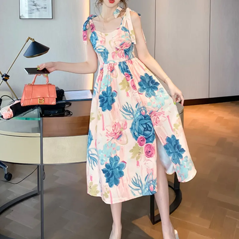 Summer 2021 Korean Fashion Office Lady V-Neck Printing Waist Mid-Length Women's Clothing Bow Spaghetti Strap High Waist Dress
Summer 2021 Korean Fashion Office Lady V-Neck Printing Waist Mid-Length Women's Clothing Bow Spaghetti Strap High Waist Dress