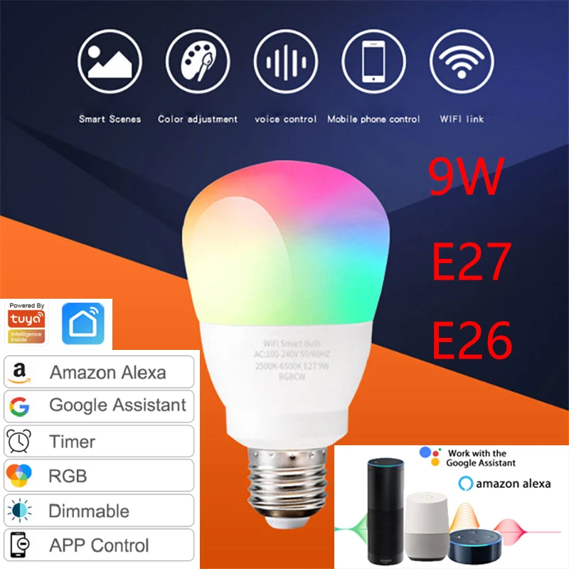 Умная лампа E27 E26 9 Вт с Wi-Fi, цветная светодиодная лампа RGB для умного дома, с таймером, голосовым управлением, работает с Alexa Google Home
Умная лампа E27 E26 9 Вт с Wi-Fi, цветная светодиодная лампа RGB для умного дома, с таймером, голосовым управлением, работает с Alexa Google Home