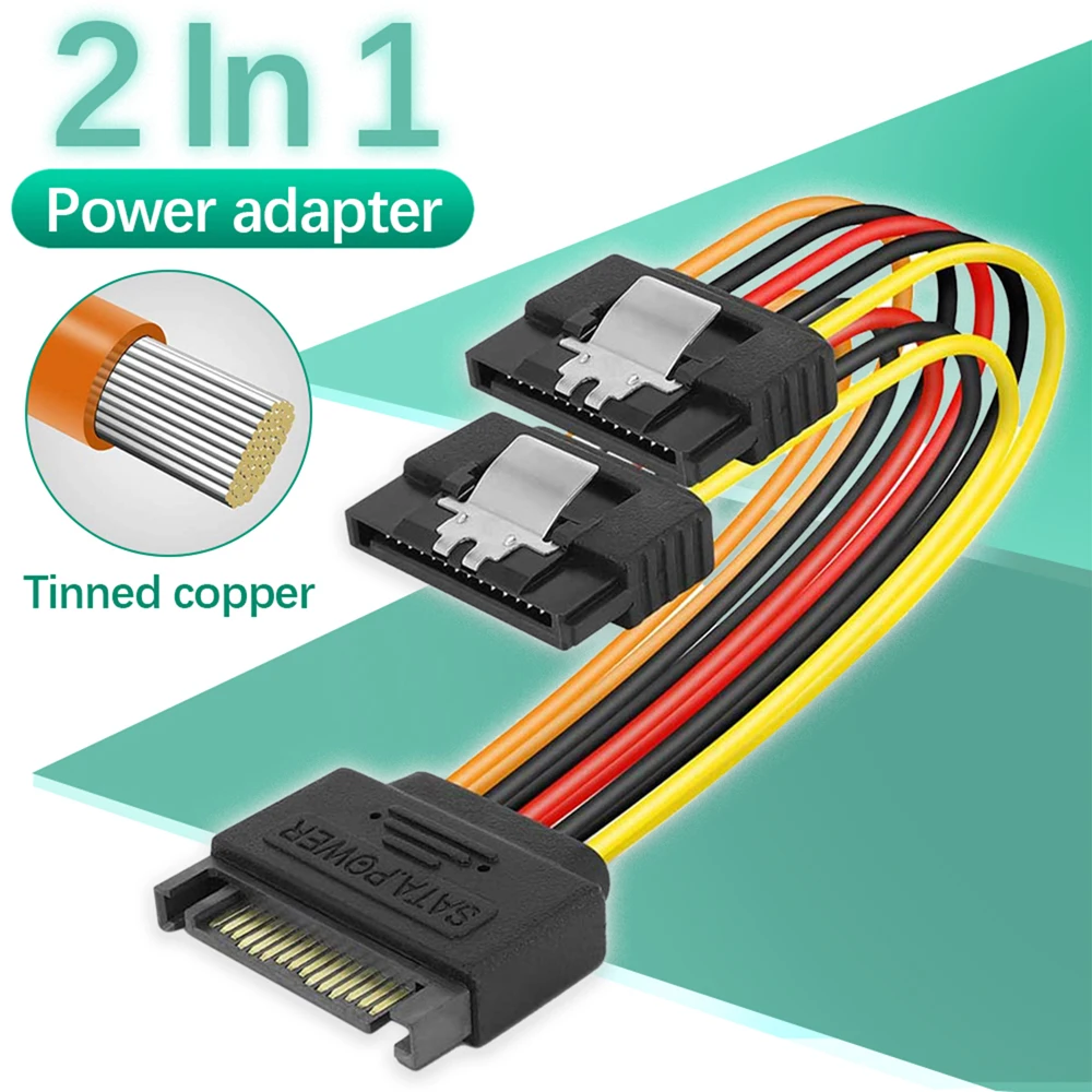 2PCS/Set 15Pin SATA Power Supply Extension Cable SATA 1 Male to 2 Female 18AWG Copper Y Splitter Cord for PC
2PCS/Set 15Pin SATA Power Supply Extension Cable SATA 1 Male to 2 Female 18AWG Copper Y Splitter Cord for PC