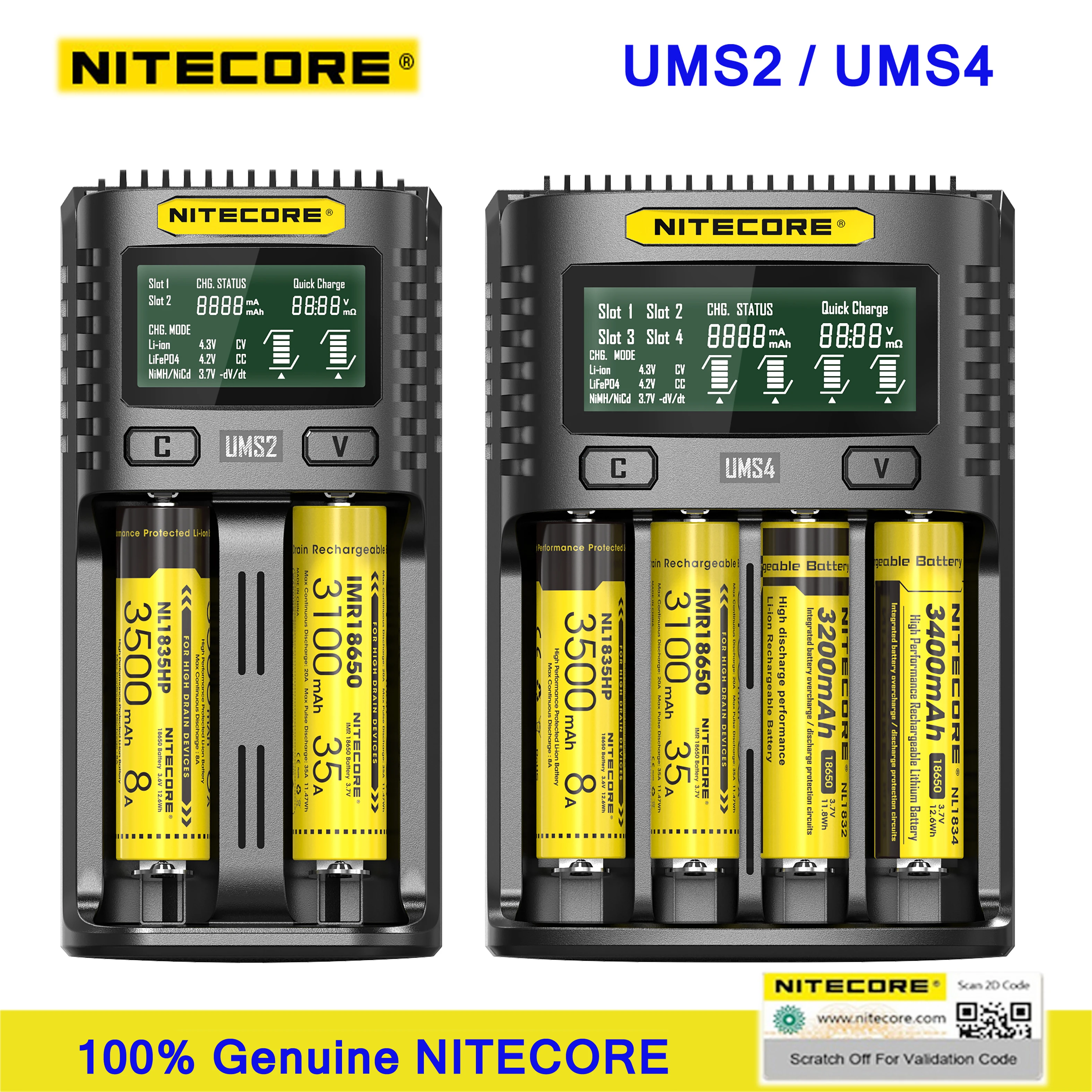 

Original NITECORE UMS4 UMS2 4A Intelligent Battery Charger USB Charger For IMR/Li-ion/LiFePO4/NI-Cd/Ni-MH AA AAA 18650