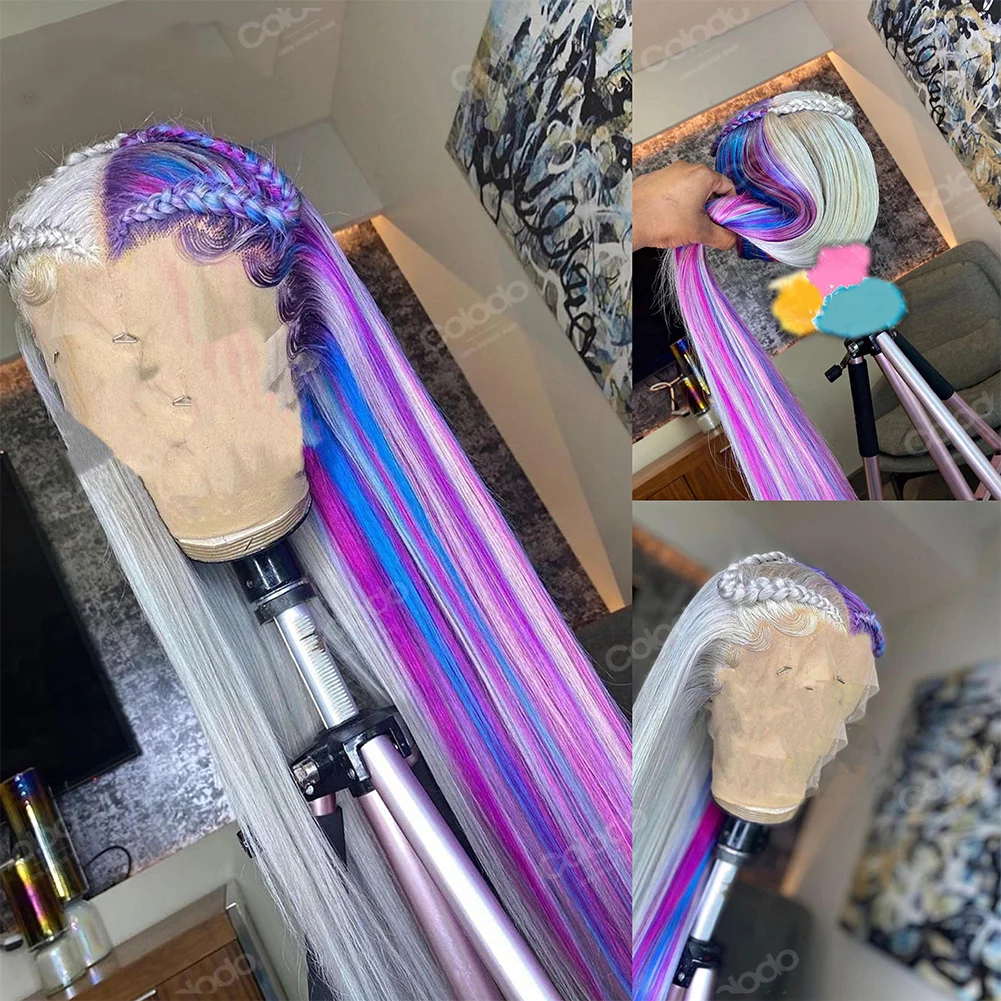 COLODO Purple Rainbow Color Lace Front Wigs Pre Pluckted Ombre Silver Grey Bone Straight Brazilian Human Hair Wig For Women
COLODO Purple Rainbow Color Lace Front Wigs Pre Pluckted Ombre Silver Grey Bone Straight Brazilian Human Hair Wig For Women