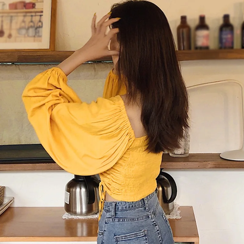 Summer Chiffon lantern Long Sleeves Shirts Ladies Korean Blouses Women's Fashion Soild Square Collar Sexy Pleated Short Tops
Summer Chiffon lantern Long Sleeves Shirts Ladies Korean Blouses Women's Fashion Soild Square Collar Sexy Pleated Short Tops
