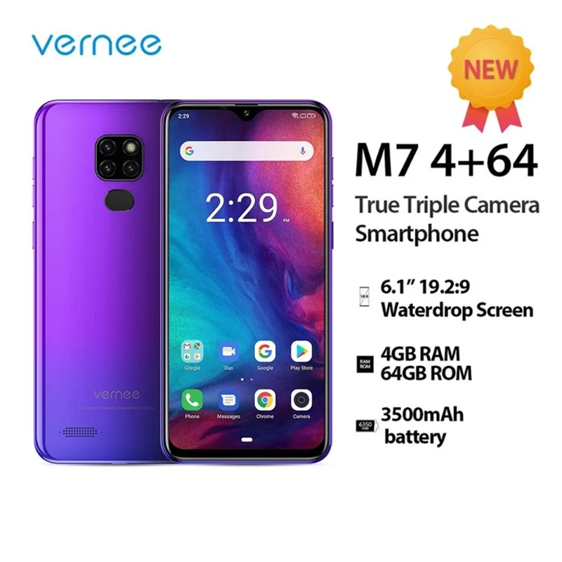 

Vernee M7 4GB RAM 64GB ROM Smartphone Android 9.0 6.1" Waterdrop Screen Triple CameraS Fingerprint Face ID 4G LTE Mobile Phone