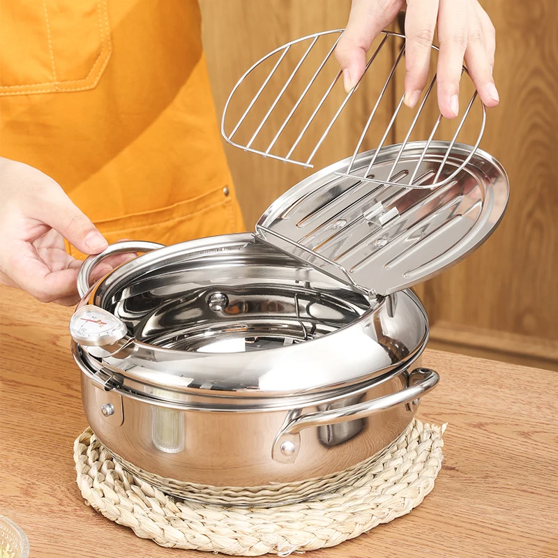 Stainless Steel Nonstick Deep Frying Pot with Thermometer Tempura Fryer Suitable for Induction Cooker and Gas Tool Stove Kitchen
Stainless Steel Nonstick Deep Frying Pot with Thermometer Tempura Fryer Suitable for Induction Cooker and Gas Tool Stove Kitchen