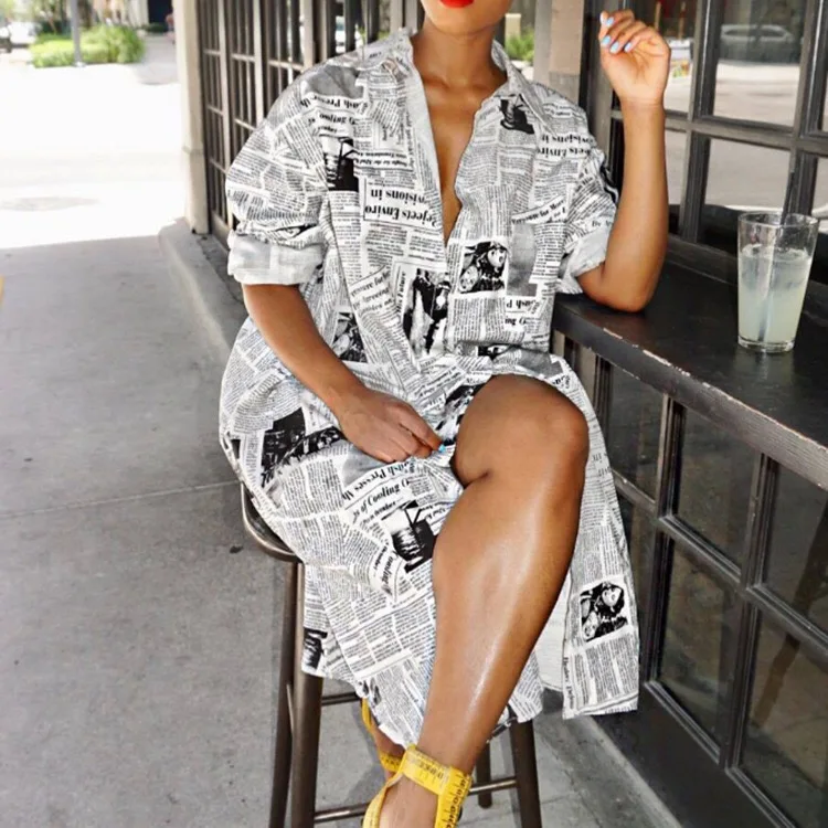 2021 New Spring Autumn Newspaper Print Dress Loose Single Breasted Sexy For Evening Party Club Night Cloth Long Vestidos Dresses
2021 New Spring Autumn Newspaper Print Dress Loose Single Breasted Sexy For Evening Party Club Night Cloth Long Vestidos Dresses