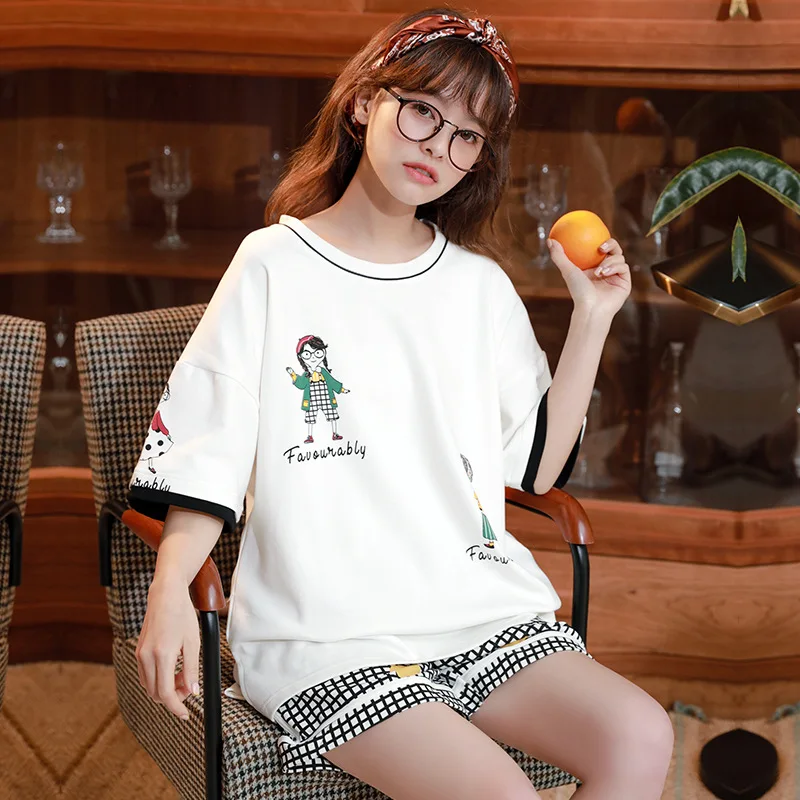 New Women's Homedress Pajamas Sets Short Sleeve Shorts Girl's Lovely Nightgown Round Neck Sleepwear Cotton Casual Home Clothing
New Women's Homedress Pajamas Sets Short Sleeve Shorts Girl's Lovely Nightgown Round Neck Sleepwear Cotton Casual Home Clothing