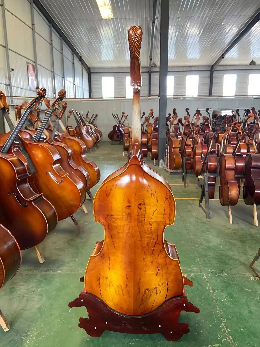 

Rare Special Shape 3/4 Double Bass with all Accessories High Quqlity Spalted Maple Back Spruce Lion Head Upright Contrabass