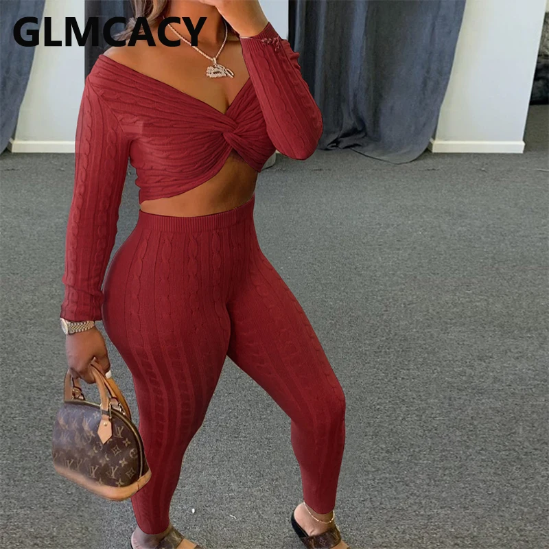 Women Long Sleeve Twist Front Knitted Sweater and Skinny Pants Set Casual Two Piece Fall Suits
Women Long Sleeve Twist Front Knitted Sweater and Skinny Pants Set Casual Two Piece Fall Suits