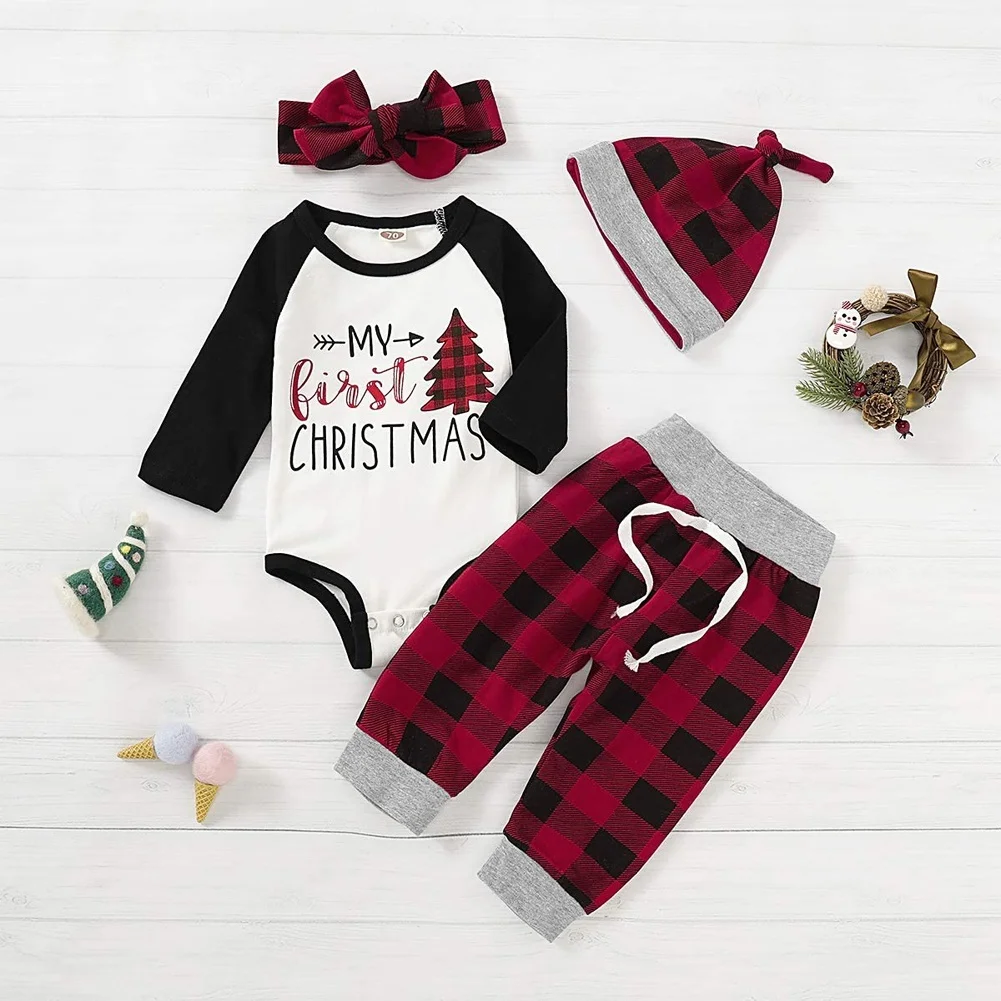 4Piece Baby Christmas Outfits Christmas Tree Printing Long Sleeve Jumpsuit+Plaid Trousers+ Headband+Hat Set Baby Xmas Clothing
4Piece Baby Christmas Outfits Christmas Tree Printing Long Sleeve Jumpsuit+Plaid Trousers+ Headband+Hat Set Baby Xmas Clothing