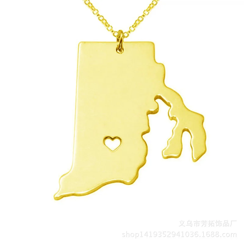 

New fashion, Map of the United States Rhode Island not embroidered steel pendant necklace