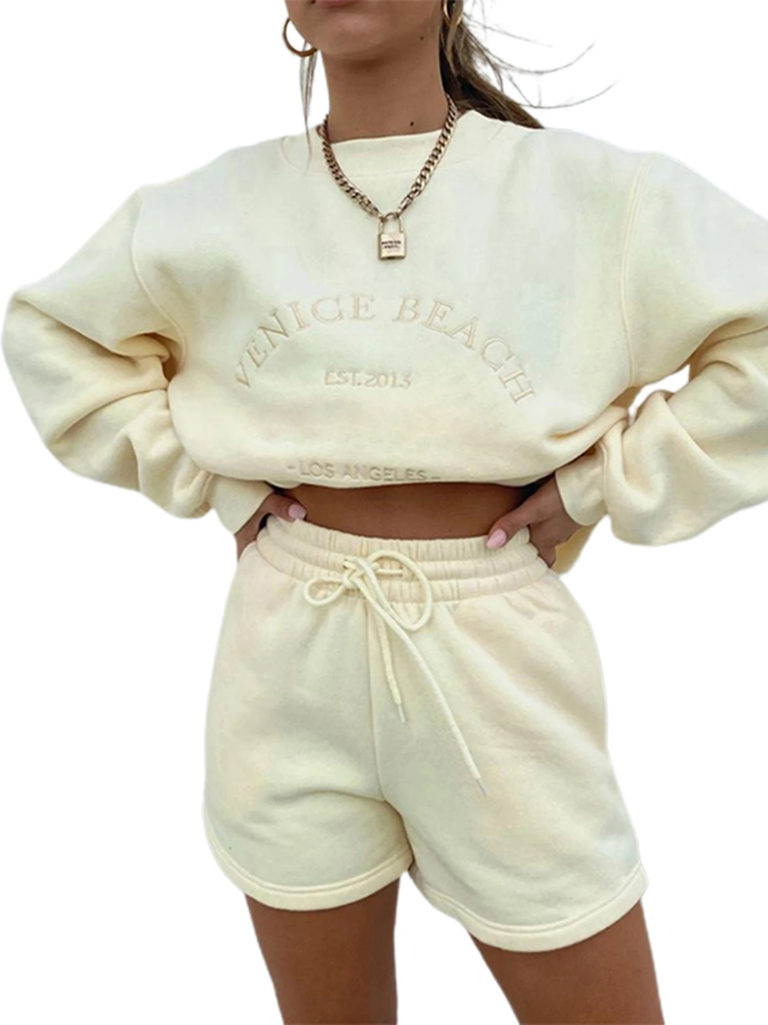 New Casual Style Sets Women Embroidered Letter Pattern Round Neck Sweater + Drawstring Pocket Shorts Tracksuits
New Casual Style Sets Women Embroidered Letter Pattern Round Neck Sweater + Drawstring Pocket Shorts Tracksuits
